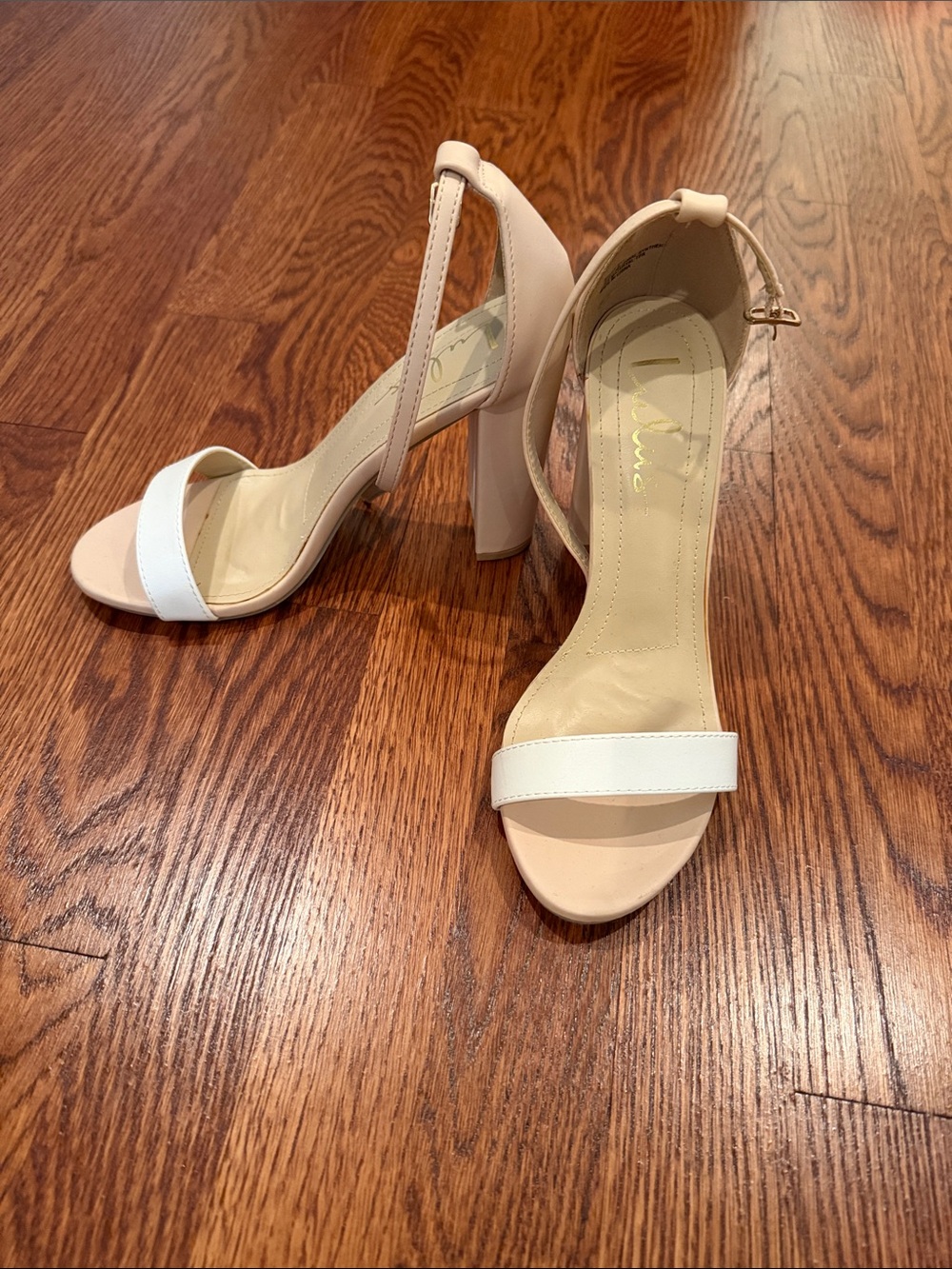 Lulu's Nude and White Ankle-Strap Block Heels